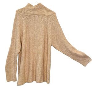Top Shop Ribbed Knit Mock Neck Long Sleeve Pullover Sweater Tan Size 10